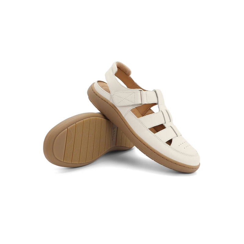 百丽舒适猪笼鞋女2023夏季新商场同款度假罗马鞋Z8X1DBL3 米白 37