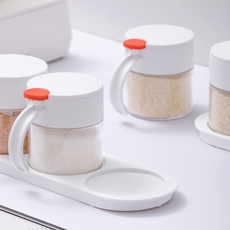 茶花圆点调味盒玻璃盐罐厨房用品厨房圆点玻璃调味架调料罐 圆点三组玻璃调味瓶 绿色