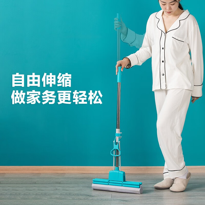 茶花海绵滚轮拖把免手洗2023新款家用拖地神器胶棉吸水地拖 【灰大号】洁境滚轮胶棉拖