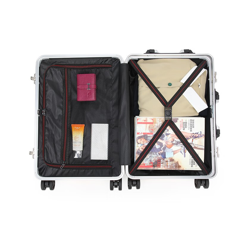 恒源祥（HYX）机甲铝框箱拉杆箱行李箱旅行箱女男学生结实耐用密码皮箱子24英寸 黑色 24寸