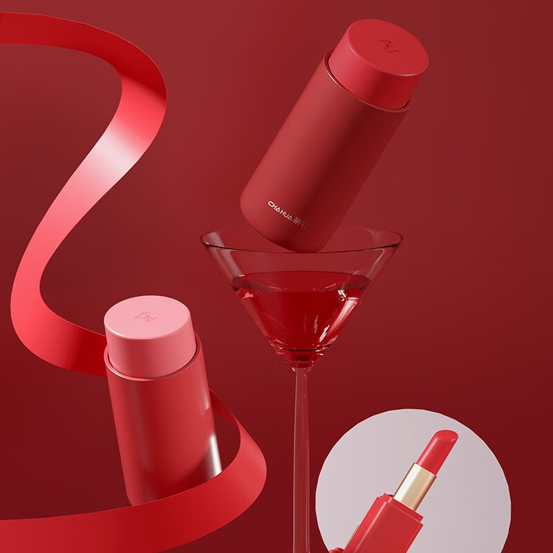 茶花mini口红保温杯女随手随行杯夏季便携个性潮流创意可爱水杯 奶茶色