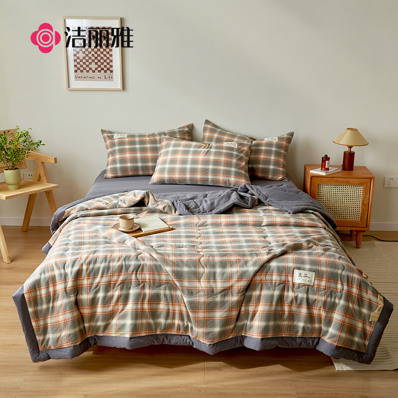 洁丽雅（Grace）A类被子100%全棉夏被空调被纯棉水洗夏凉被夏季被芯150*200cm咖