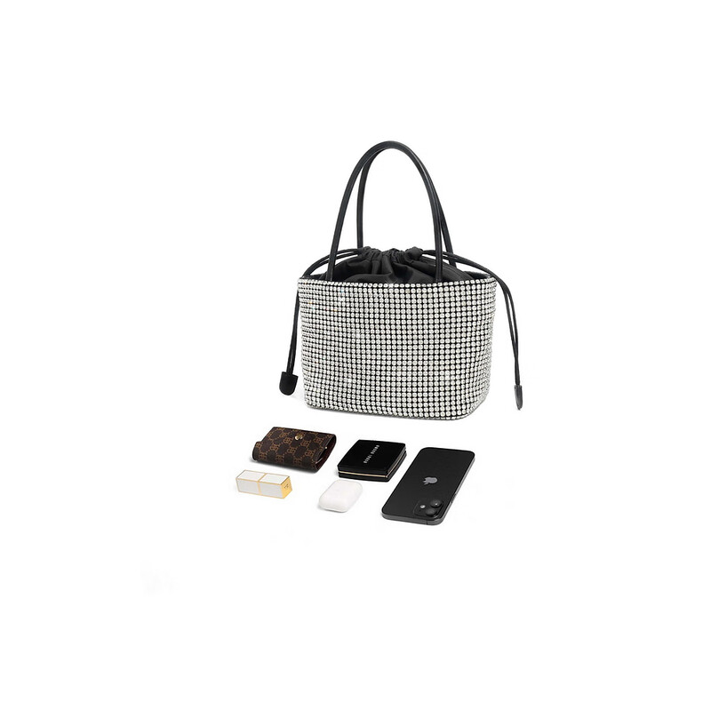 百丽2023秋季新商场同款时尚闪钻斜挎手提托特水桶包X9241CX3 黑色 F