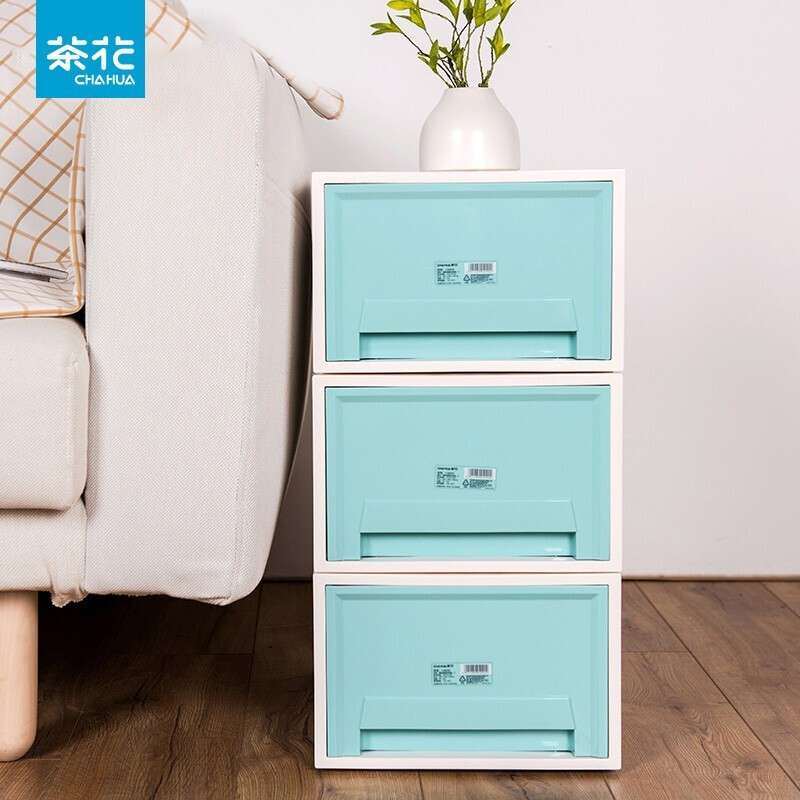 茶花（CHAHUA）茶花抽屉收纳柜塑料收纳箱 【三只装】马卡龙粉 3层装