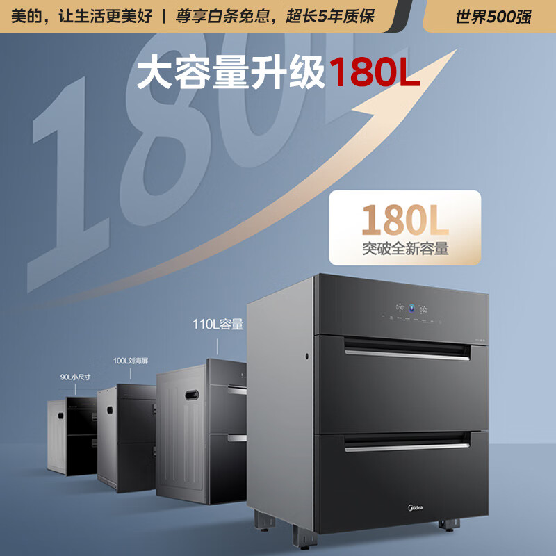 美的（Midea）消毒柜家用 嵌入式 碗柜 嵌入式 碗筷 180L三层大容量 智能家电 银河 母婴 童锁 不锈钢 200Q11