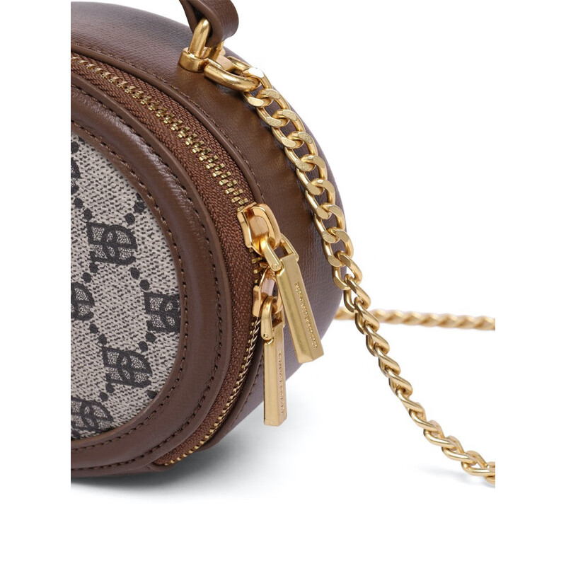 百丽包包女2023夏季新款mini圆饼单肩斜挎手提小圆包X9118BX3 棕色 F