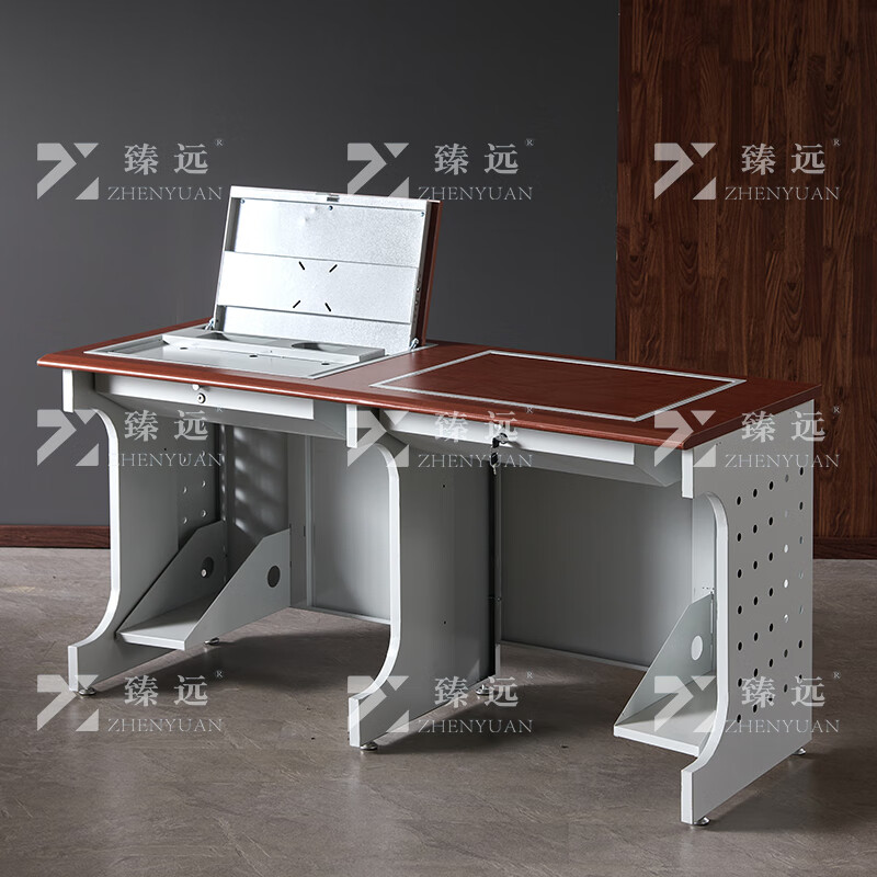 臻远ZY4012432隐藏式翻转电脑桌培训桌办公桌D款双人位