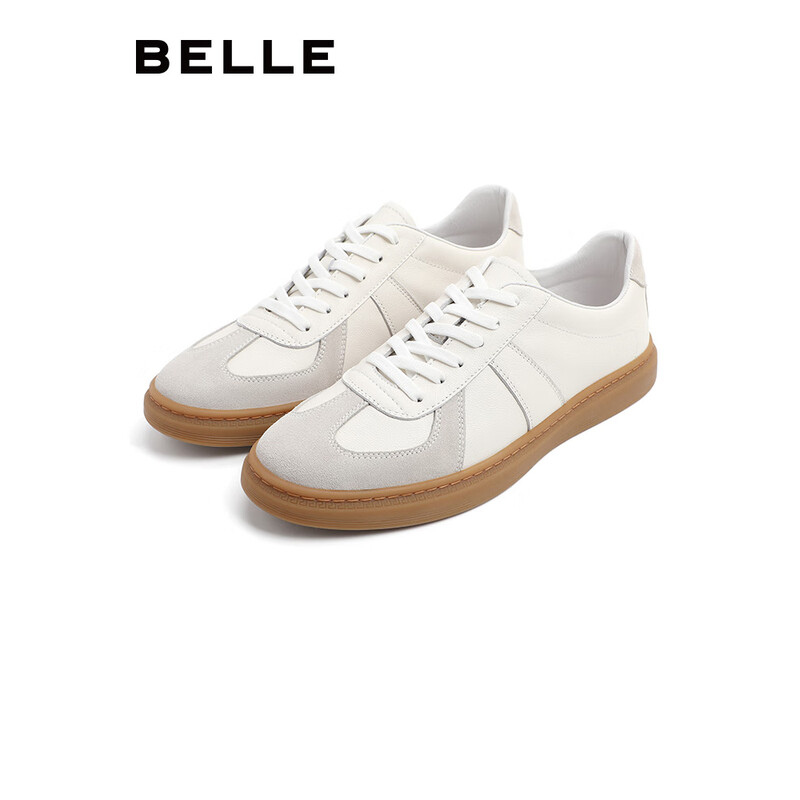 百丽透气简约舒适日常街头复古德训鞋休闲小白鞋男5CM0 白色 41