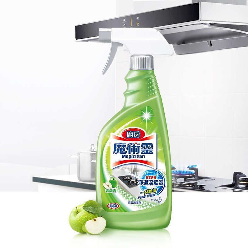 花王（KAO）魔术灵油烟机清洗剂 油污清洁剂 厨房油污净油烟净 青苹果味500ml