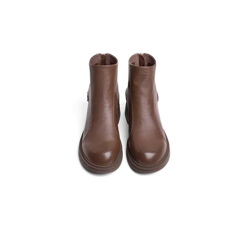 百丽肌理感休闲靴女2023冬季新商场同款柔软皮面短靴A2D1DDD3预售 棕色-绒里 34