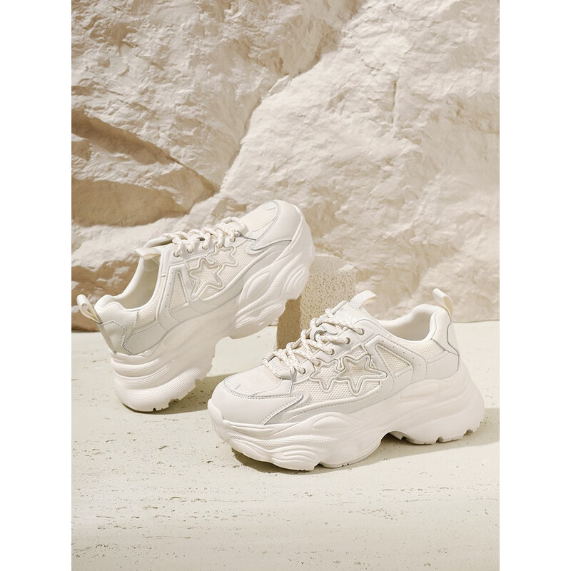 百丽星星老爹鞋女2023秋季新商场同款厚底增高运动鞋Z9W1DCM3 米色 38
