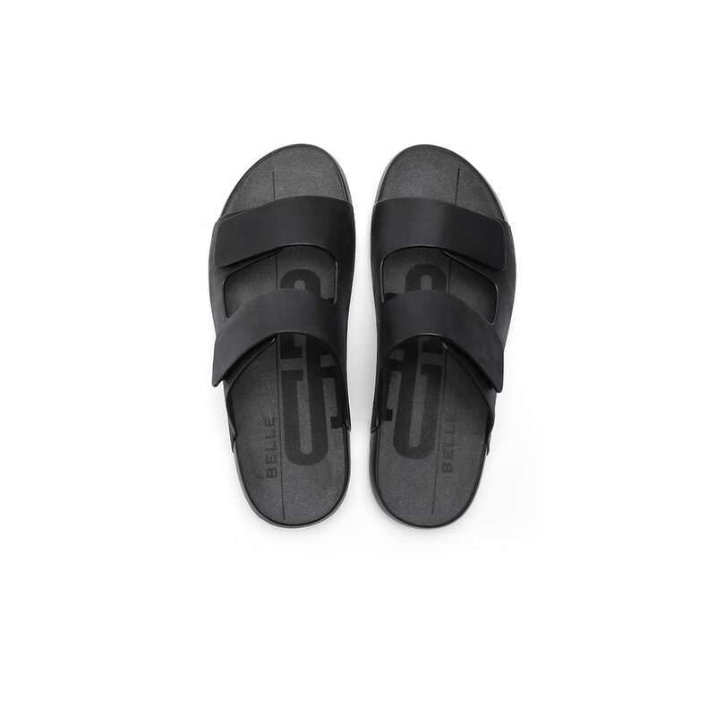 百丽真皮拖鞋男2023夏季新款商场同款牛皮清爽凉拖7YN01BT3 黑色 43