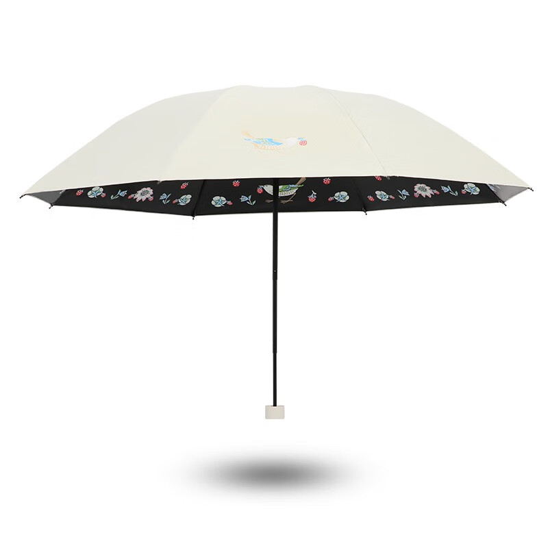 天堂伞VA博物馆联名款黑胶防晒防紫外线遮太阳伞便携折叠晴雨伞女 甘酪白