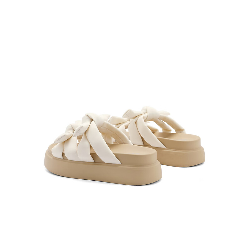 百丽蓬松扭结沙滩凉拖女2023夏季新款别致凉拖B1285BT3 米色 36