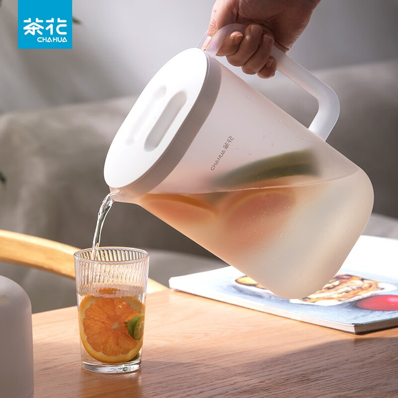 茶花（CHAHUA）茶花冷水瓶 塑料大容量透明凉水杯凉水瓶果汁壶冷饮瓶 【2.2L】优乐凉水壶L-纯净白