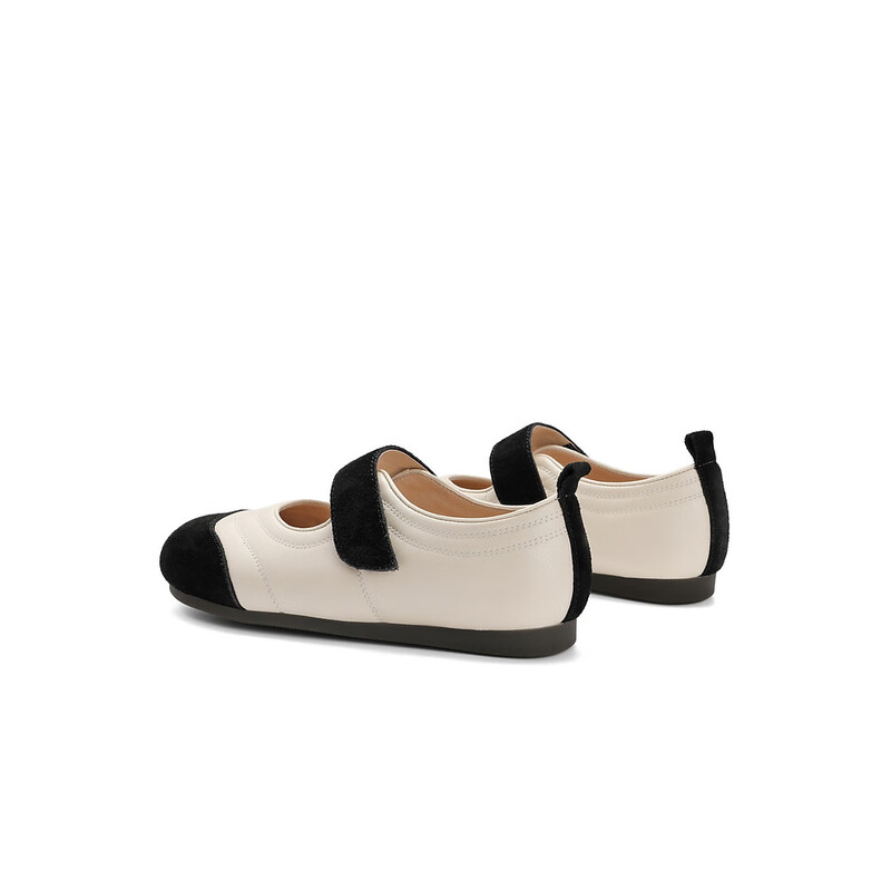 百丽撞色豆豆鞋女2023秋季新款柔软舒适平底单鞋B1559CQ3预售 米色 36