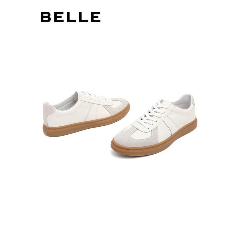 百丽透气简约舒适日常街头复古德训鞋休闲小白鞋男5CM0 白色 41