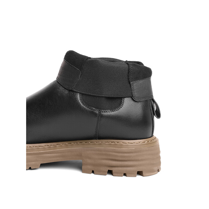 百丽时尚休闲靴男2023冬季新款牛皮革英伦风切尔西靴短靴A1282DD3 黑色 38