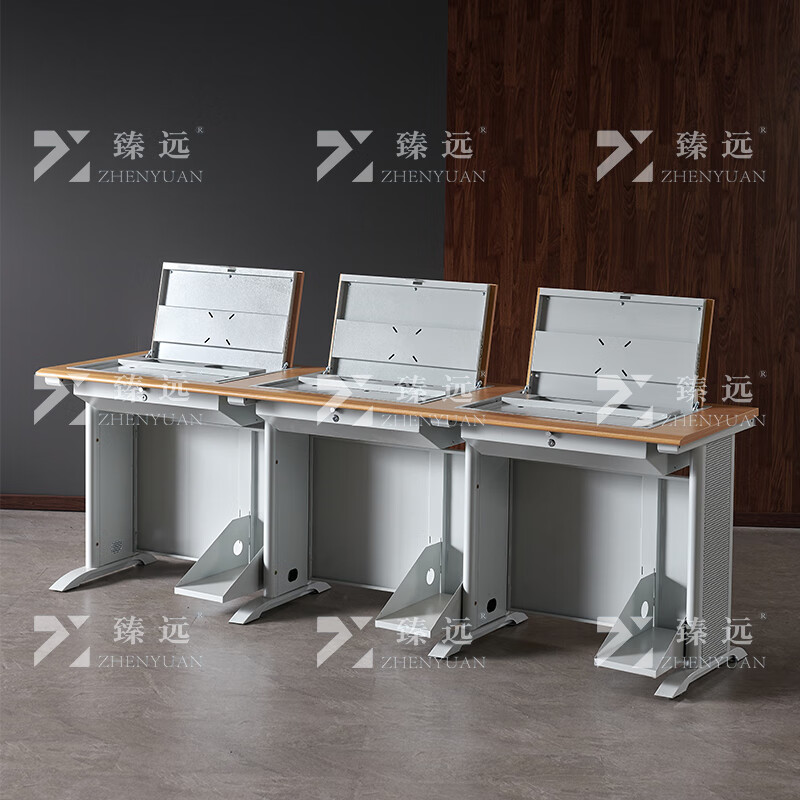 臻远ZY4012427隐藏式翻转电脑桌培训桌办公桌C款三人位