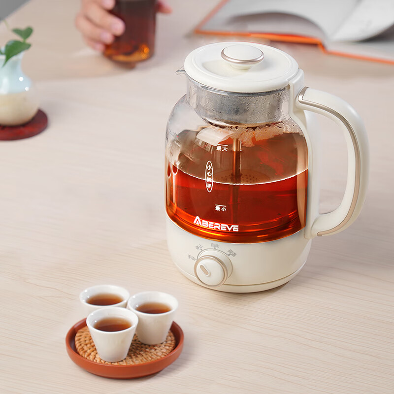 Abereve艾贝丽喷淋煮茶器 家用1.5L旋钮调控电热水壶 保温煮水壶手动自动双模式蒸煮养生茶壶ABL-ZC68 白色