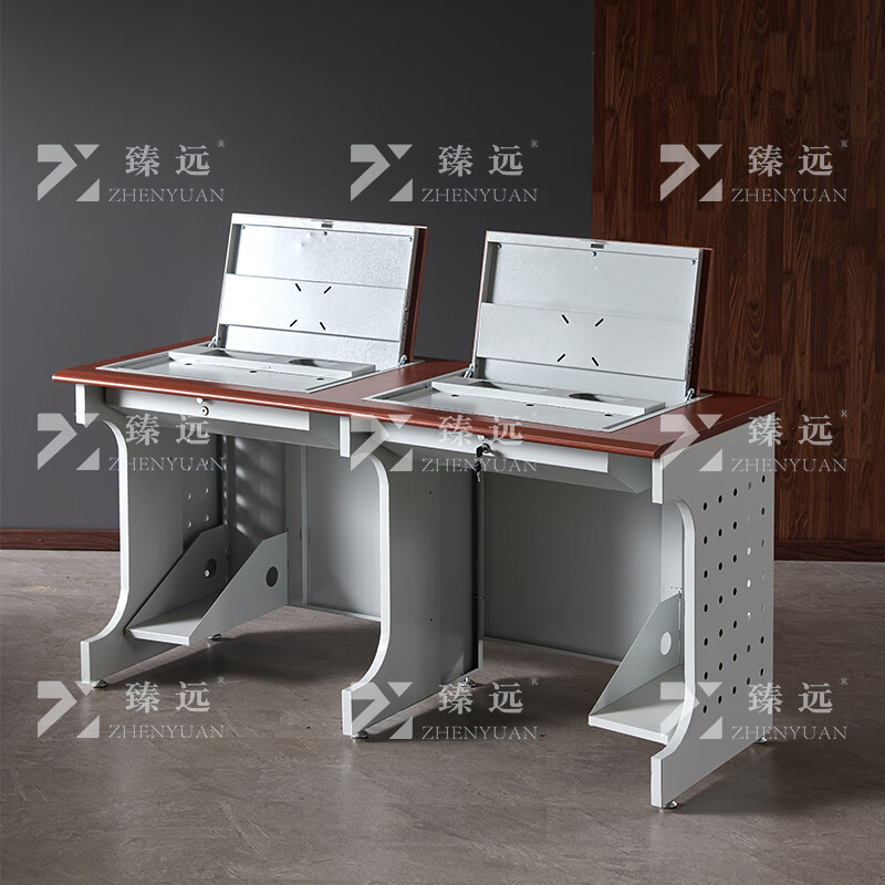 臻远ZY4012432隐藏式翻转电脑桌培训桌办公桌D款双人位