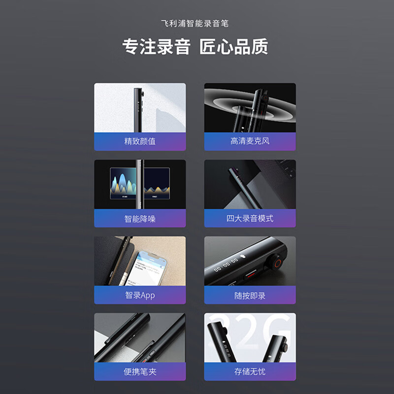 飞利浦（PHILIPS）胸牌录音笔VTR5130 商务会议专业语音转文字高清降噪便携小巧取证一键录音设备32G蓝牙版