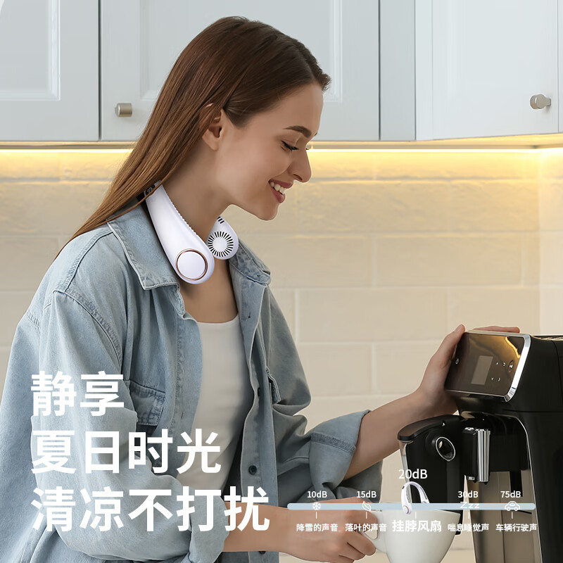 Abereve艾贝丽无叶挂脖风扇 办公室小型小风扇随身静音便携无叶type-c充电头戴空调【5档风力】ABL-BZ72 白色