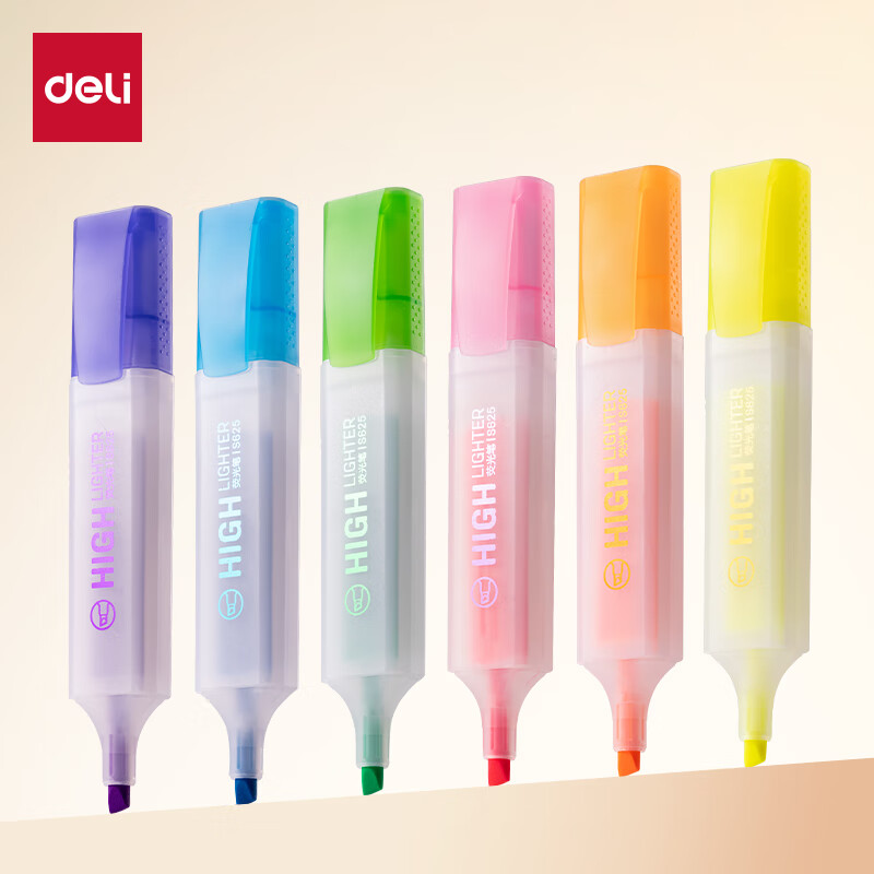 【开学礼物】得力(deli)大容量手6色荧光笔 学生考试重点醒目标记笔 办公记号笔帐可用 S628
