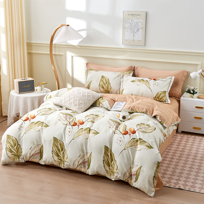 洁丽雅 臻品时尚四件套秋冬加厚双人亲肤床上用品200x230cm 秋实 1.8米