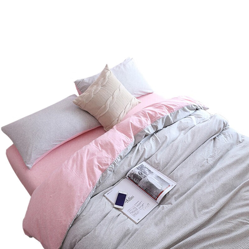 三极户外（Tri-polar）TP2957日式天竺棉三件套床罩被罩枕套针织棉简约床上用品 床单款 1.2米床 粉灰细条
