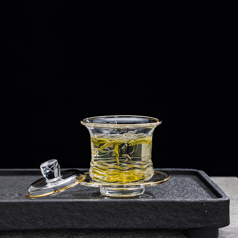 山重山玻璃茶具套装家用客厅轻奢高档茶碗茶杯整套泡茶功夫茶具6278描金 花纹 8件