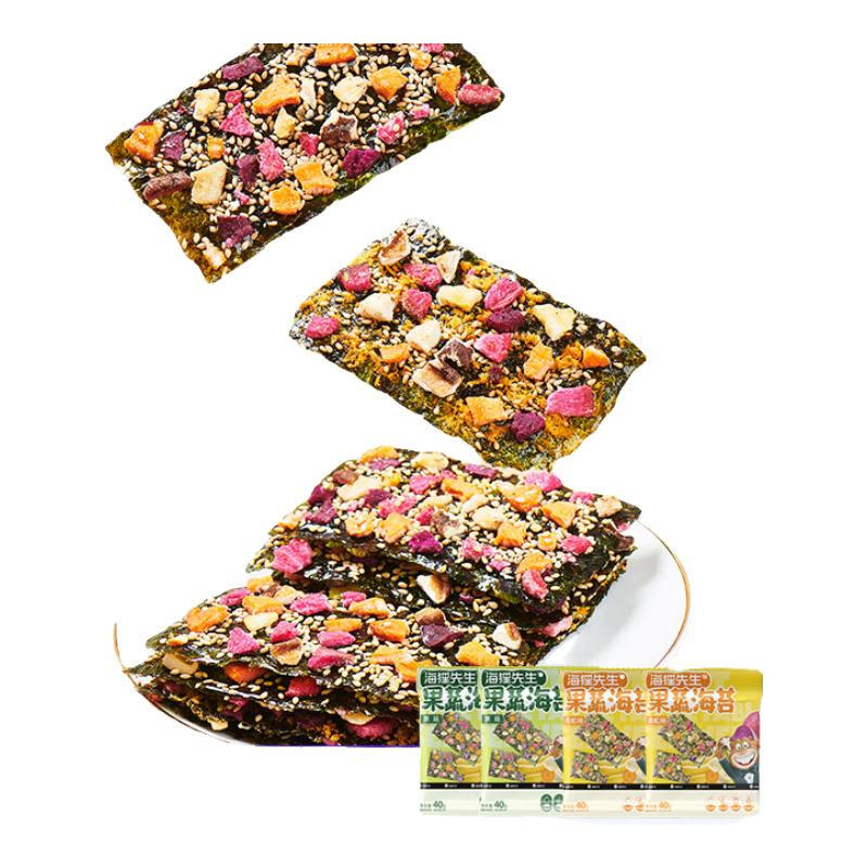 海狸先生果蔬海苔脆夹心海苔脆休闲宝宝儿童零食即食海苔大片烤紫菜多口味 原味36g比脸大海苔脆*4袋