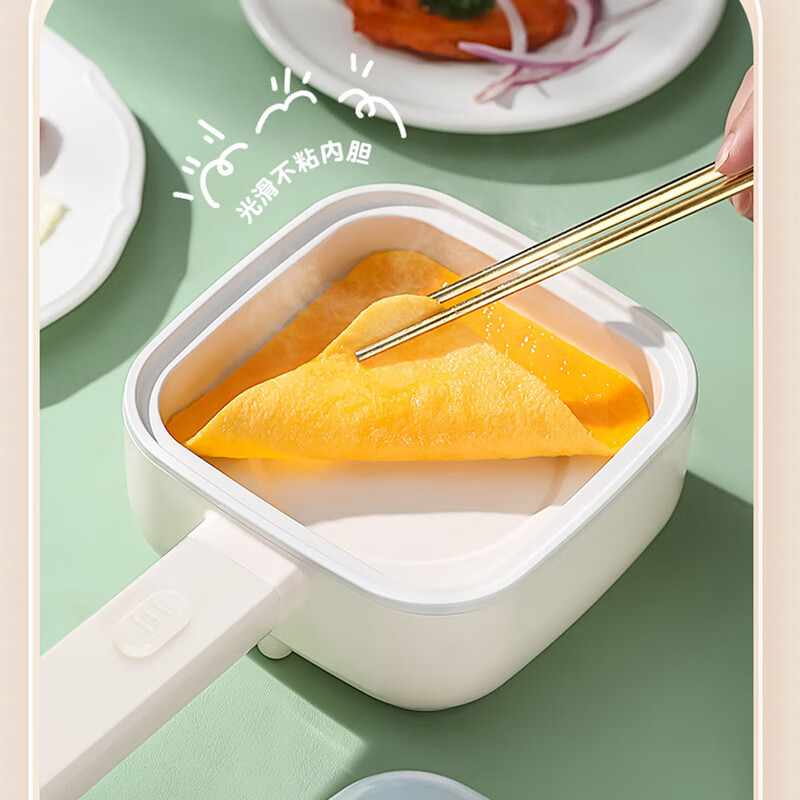 艾贝丽多功能早餐机家用电蒸煮锅不粘煎锅方形蒸锅加长手柄电热锅ABL-DZG827 白色