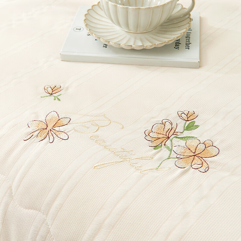 洁丽雅印花有氧棉夏被亲肤透气空调被可水洗薄被 奶酪白 200*230cm