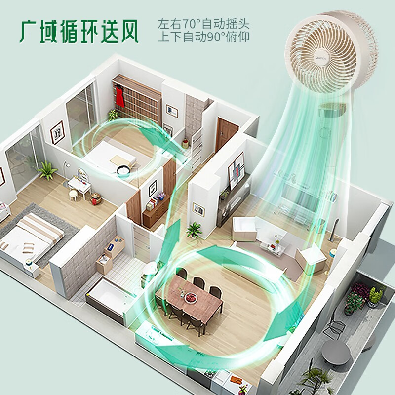 Abereve艾贝丽机械立式循环扇 家用台式电风扇落地扇ABL-FS217 白色