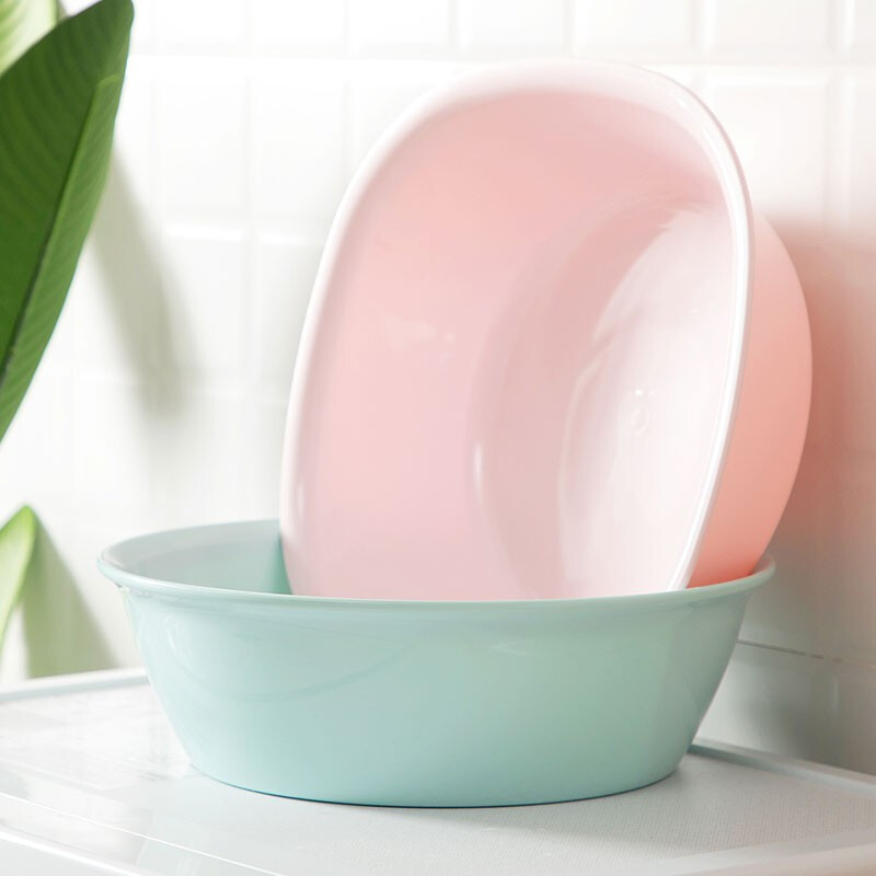 茶花家用加厚塑料脸盆宝宝婴儿可爱马卡龙洗脸盆抑菌大号圆盆方盆 【直径*高：34*10.3cm】红色方盆