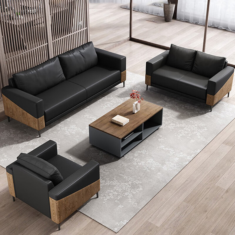 臻远ZYJJ-80230 简约办公沙发接待沙发休闲沙发组合 牛皮3+1+1+长茶几