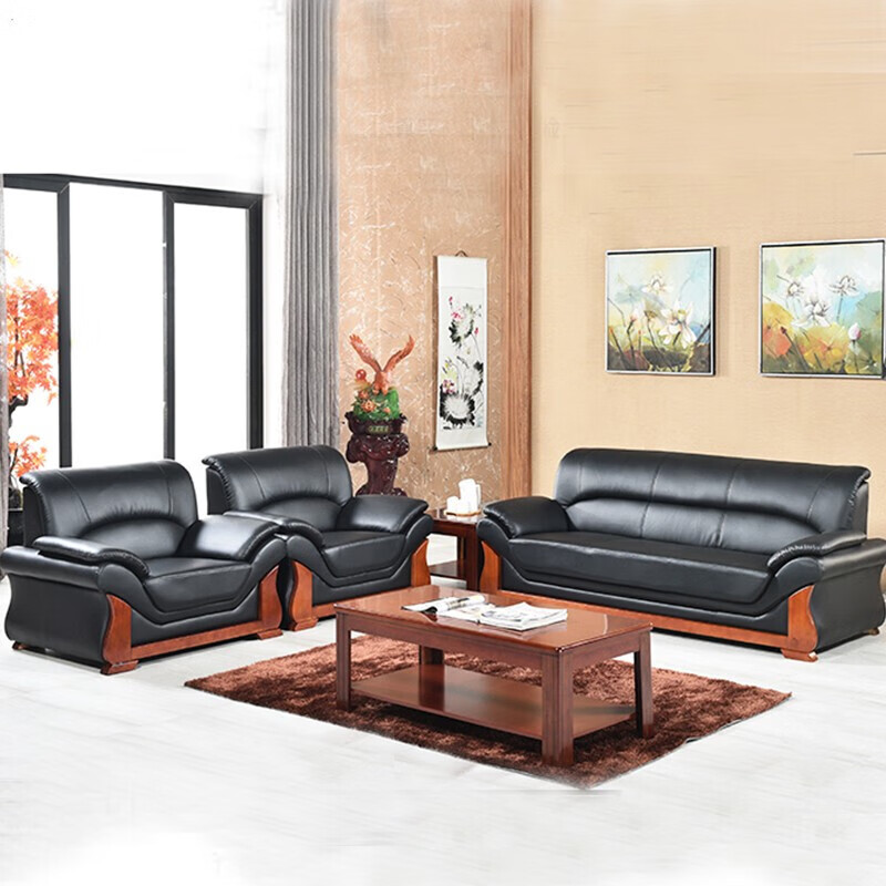 臻远ZYJJ-80285办公沙发茶几组合办公室简约会客沙发西皮3+1+长茶几