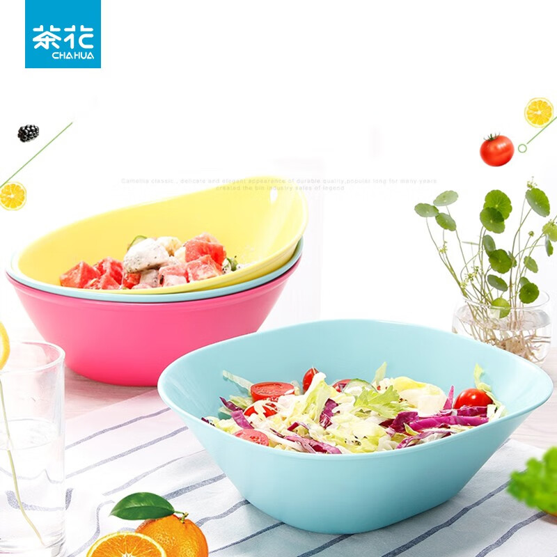 茶花（CHAHUA） 茶花水果盘果盆客厅沙拉水果盆塑料创意时尚沙拉碗 2789椭圆红色1个