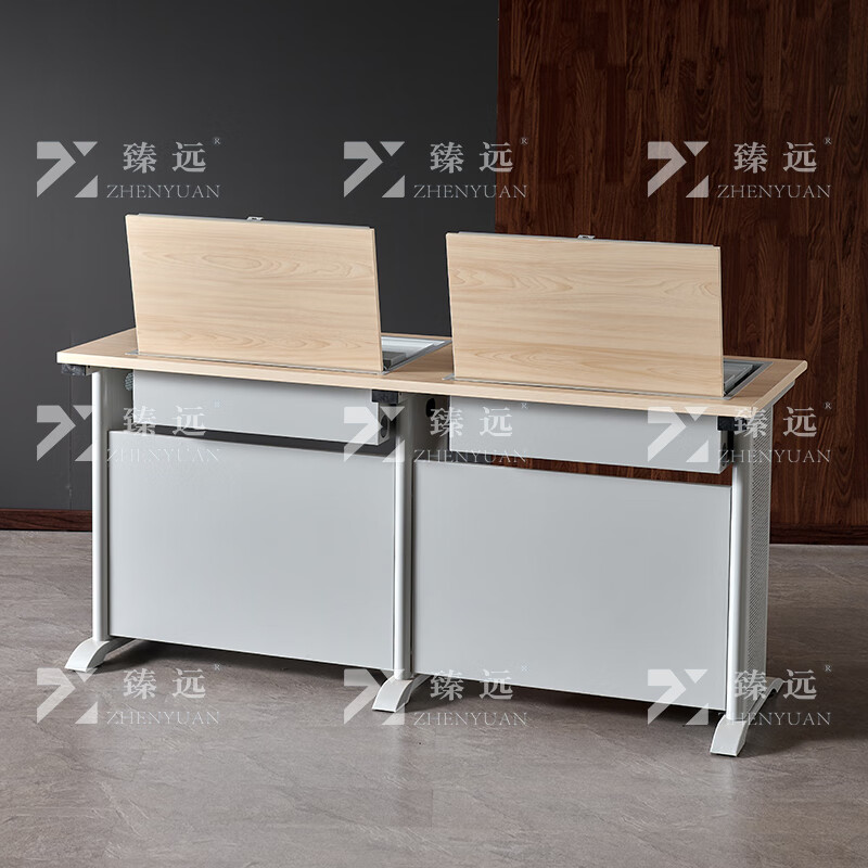臻远ZY4012420隐藏式翻转电脑桌培训桌办公桌C款双人位