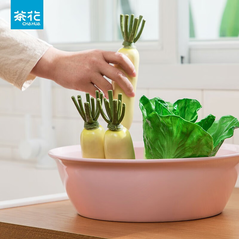 茶花家用加厚塑料脸盆宝宝婴儿可爱马卡龙洗脸盆抑菌大号圆盆方盆 【直径*高：34*10.3cm】红色方盆