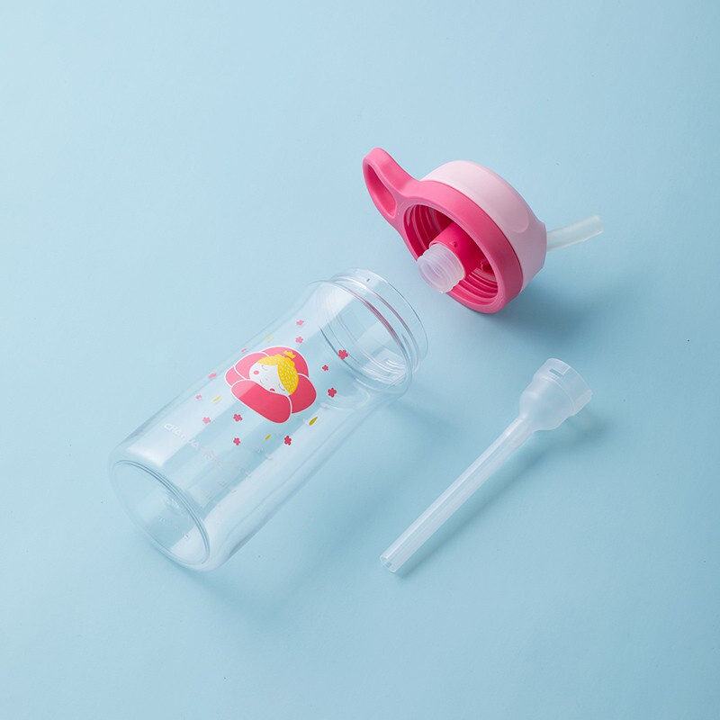 茶花tritan可爱儿童吸管杯夏季大容量宝宝幼儿园塑料防摔便携 蓝色