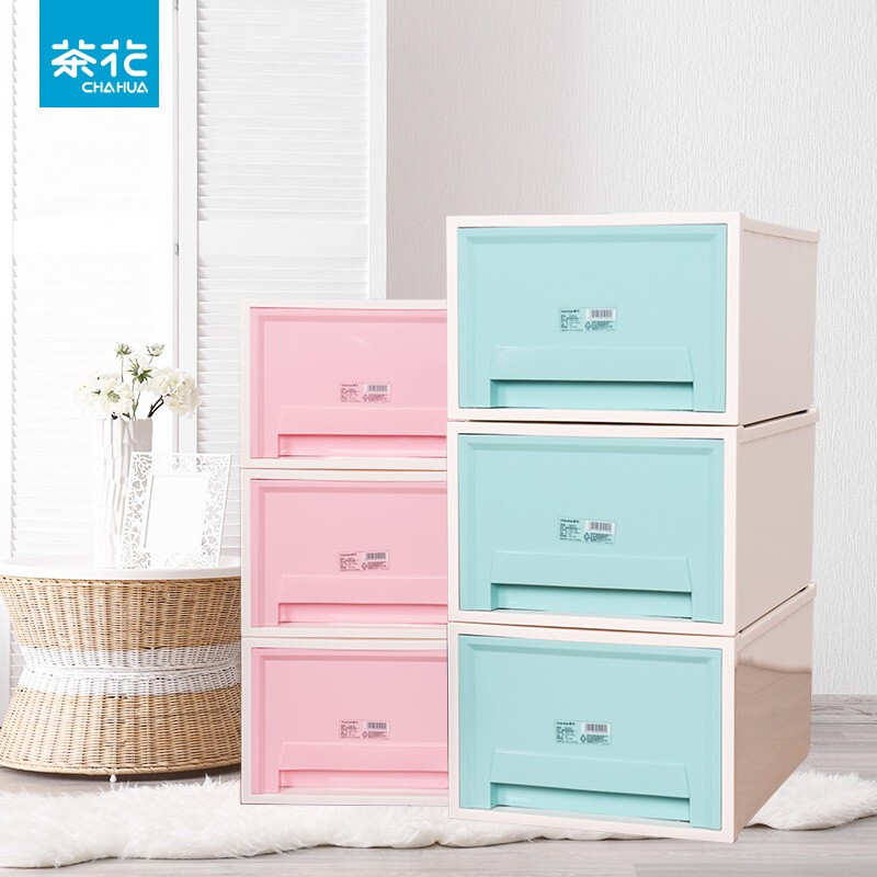 茶花（CHAHUA）收纳柜抽屉收纳柜整理柜塑料收纳箱抽屉式储物柜衣服柜整理柜 马卡龙粉 3层装