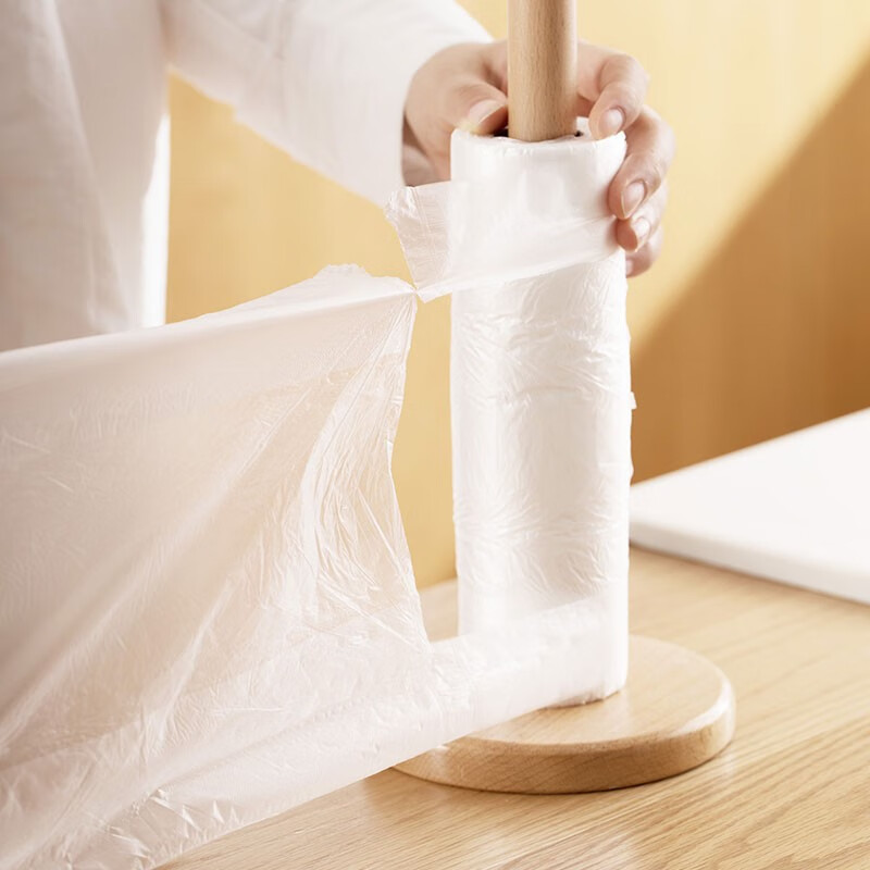 茶花PE手提式一次性食品保鲜袋背心式家用点断式易打结包装袋大号 【140只】手提式38*30cm