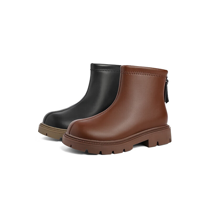 百丽童鞋简约时髦弹力靴女商场同款拉链瘦瘦靴23300D92 黑色-单里 30