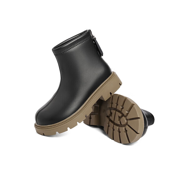 百丽童鞋简约时髦弹力靴女商场同款拉链瘦瘦靴23300D92 黑色-单里 30