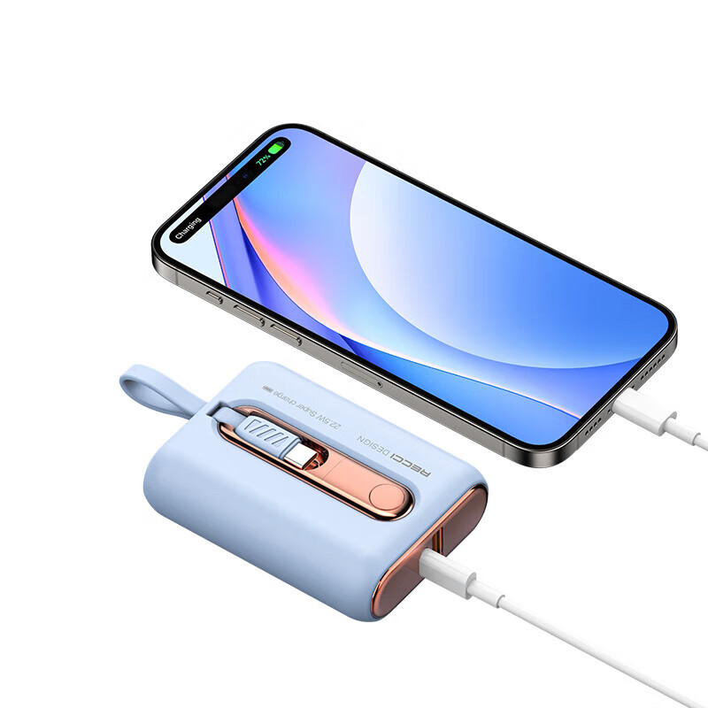 RECCI锐思RPB-P12C自带Type-C线+Lightning线PD快充移动电源充电宝 霜露白