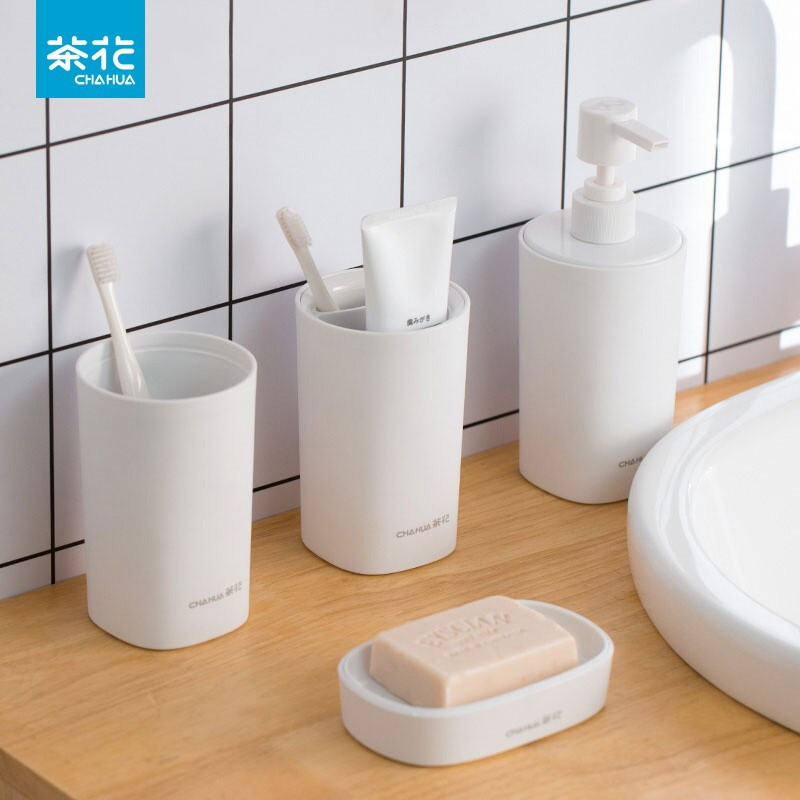 茶花艾特斯简约卫浴组合5件套装纯白简约磨砂漱口杯皂盒马桶刷套装 马桶刷