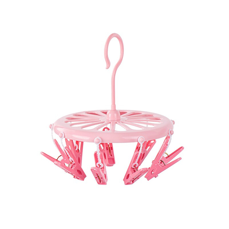 茶花（CHAHUA）茶花衣架子多功能塑料圆形晒内衣袜子婴儿儿童衣架9夹晒晾衣架 颜色随机