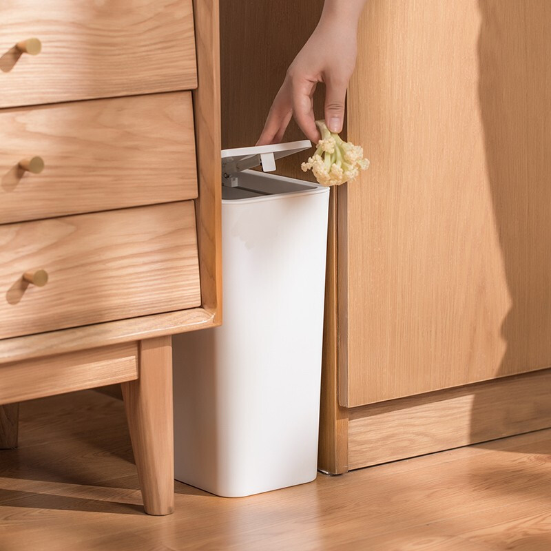 茶花大号弹盖式垃圾桶分类创意办公室客厅卧室家用带盖塑料桶 灰黄色